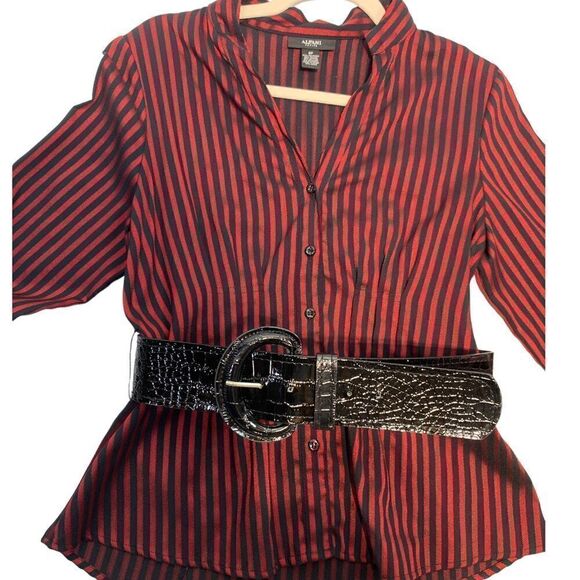 Alfani Red and Black Striped Belted Blouse - Picture 2 of 10